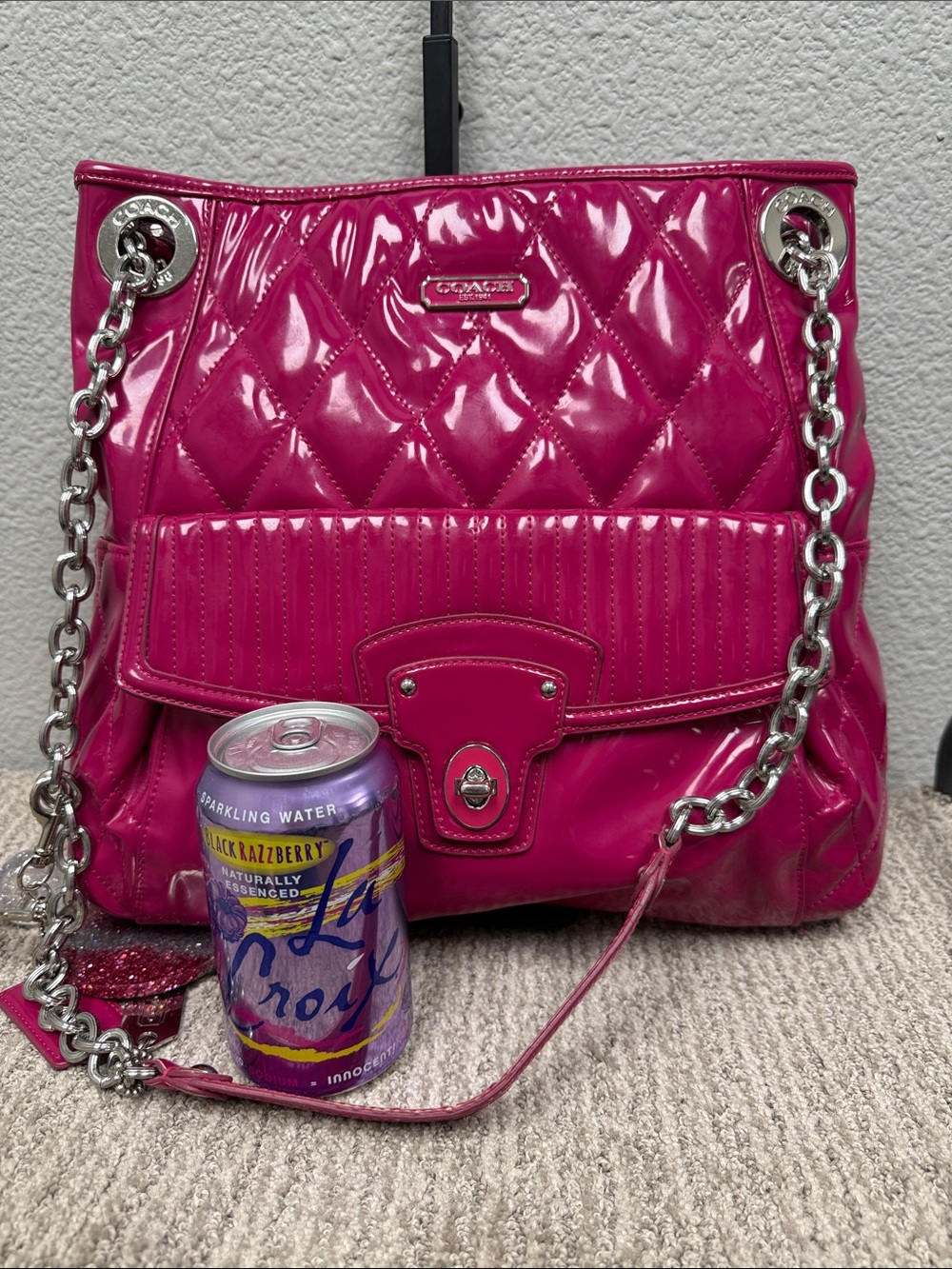Coach Poppy Quilted Patent Shoulder Bag in Hot Pink - Picture 13 of 14